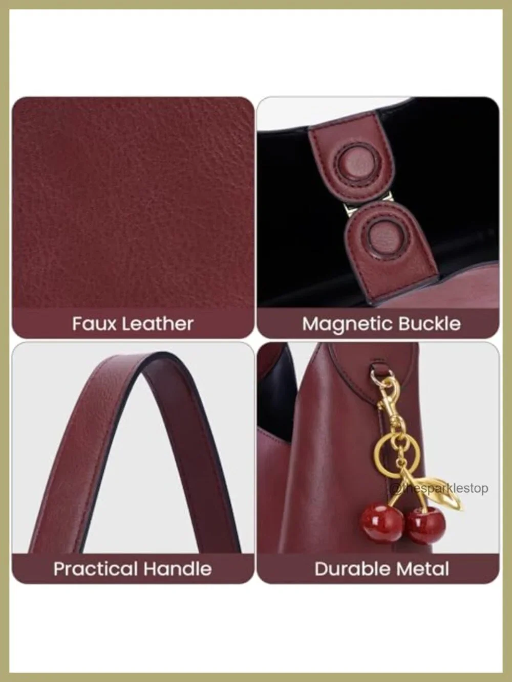 Faux Suede Hobo Bag Vegan Leather Shoulder Tote with Cherry Charm Slouchy
